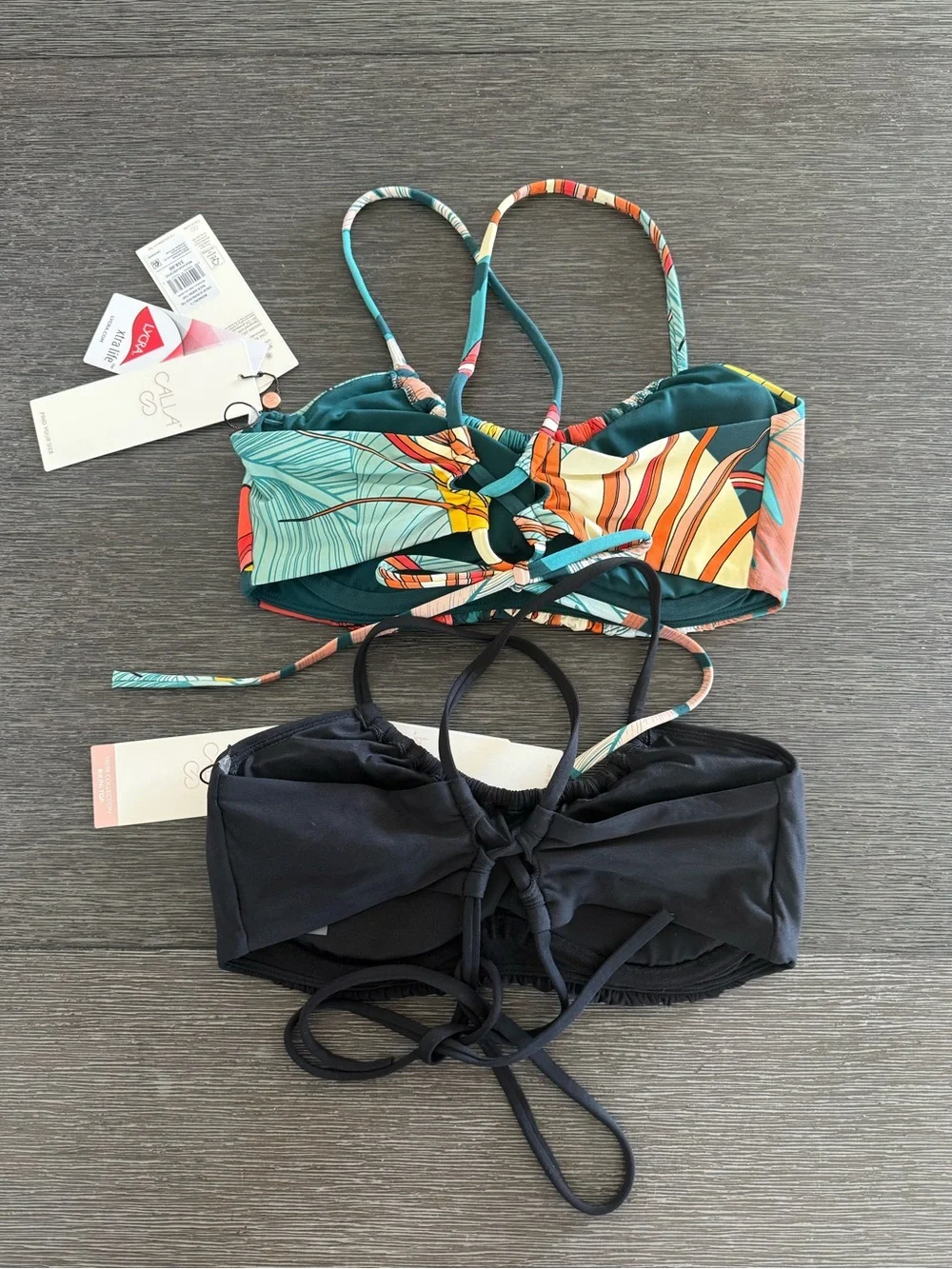 CALIA Women's Swim Scrunched Tie Back Bikini Top Bundle of 2